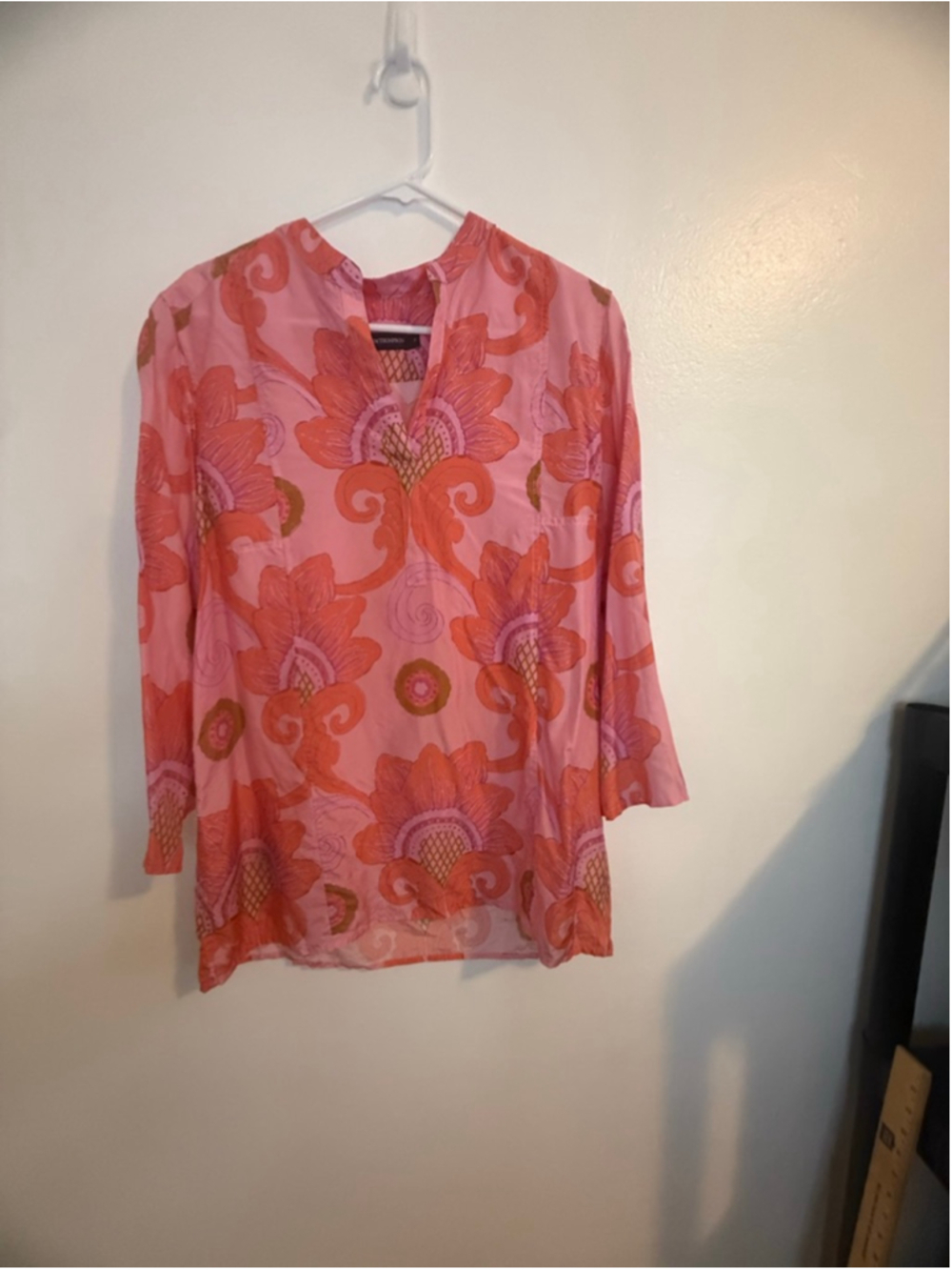 JIM THOMPSON silk Pink Orange Floral Tunic Top Size 10
